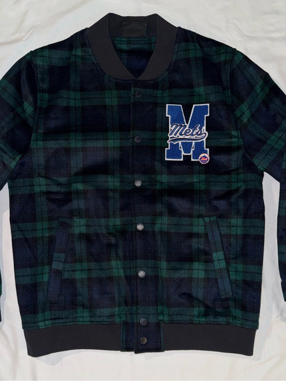 MLB Mets Green & Black Plaid Varsity Jacket